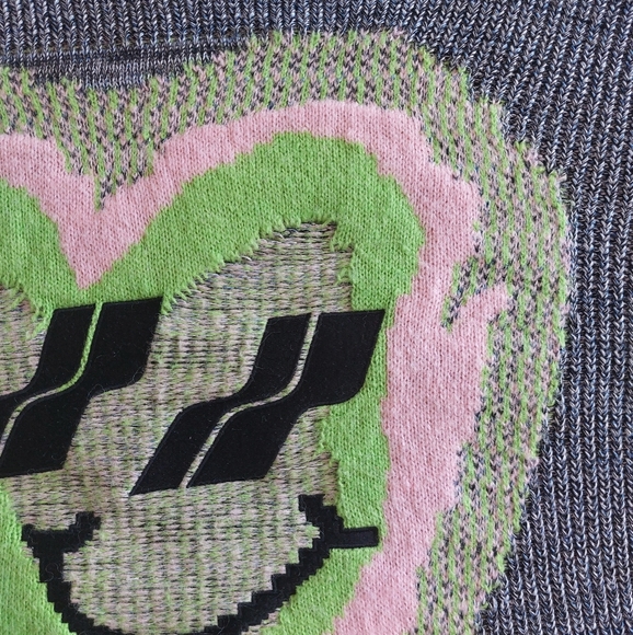 Heavy Knit Oversized Wool Blend Fuzzy Smiley Face Crew Sweater Unisex Size S - Picture 2 of 15